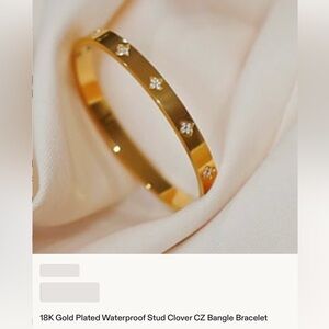 18K Gold Plated Clover CZ Bangle Bracelet